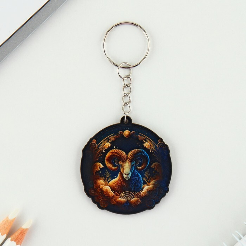 Брелок деревянный "Овен", космос,  4,5 х 6  см