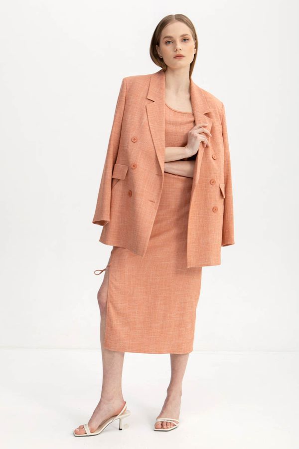 Платье с разрезом из смесового льна