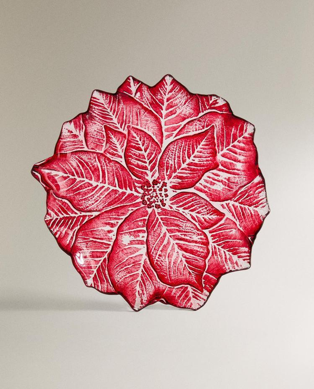 ZARA HOME НОВОГОДНЯЯ ДЕСЕРТНАЯ ТАРЕЛКА ИЗ СТЕКЛА В ФОРМЕ ЦВЕТКА, КРАСНЫЙ