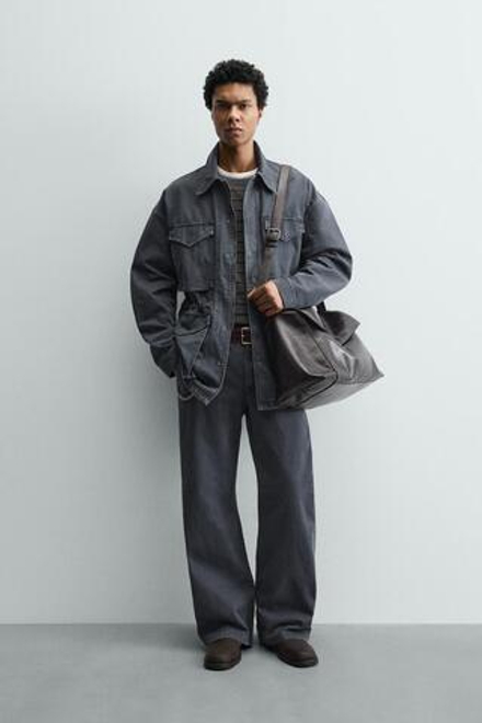 ZARA БРЮКИ ИЗ ВАРЕНОГО ХЛОПКА, СВЕТЛЫЙ ИНДИГО