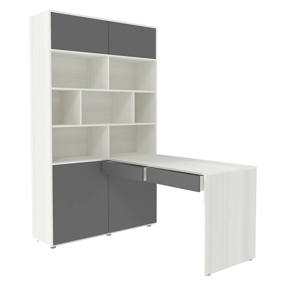 Стол письменный со стеллажом КарИВи 1200 Белое Дерево Темно-серый