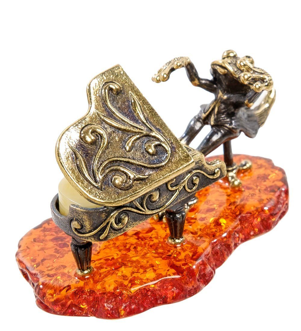 Народные промыслы AM-2149 Фигурка «Лягушка с роялем» (латунь, янтарь)