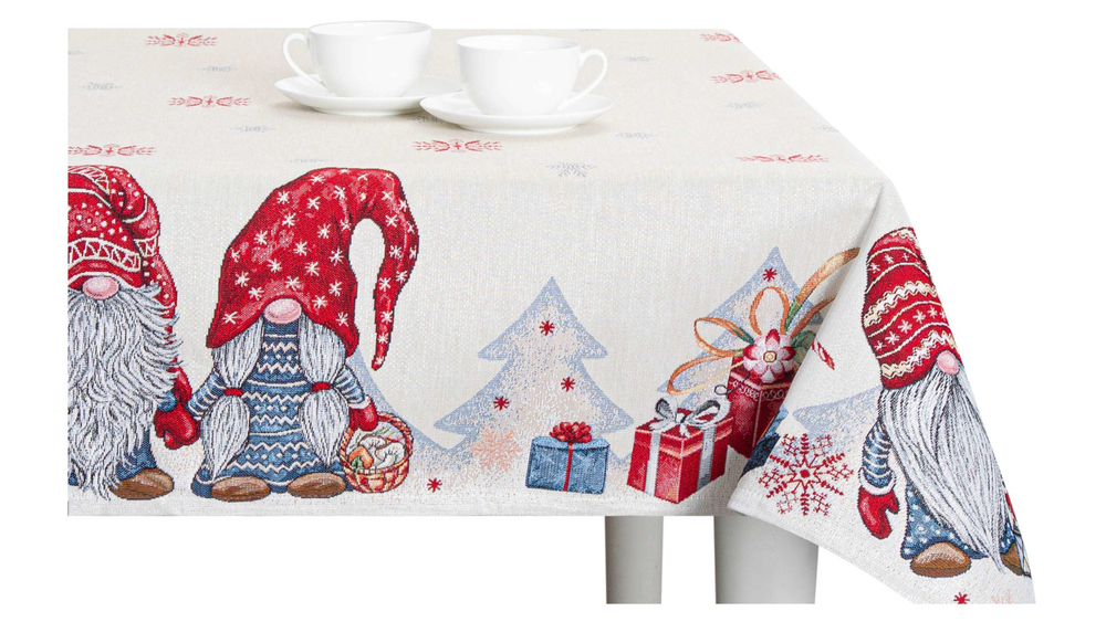 Скатерть 140х220см Mix&Match Home Рождественские гномы бежевая