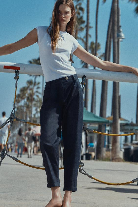 ZARA БРЮКИ ЧИНОС С ОТВОРОТАМИ, ИНДИГО