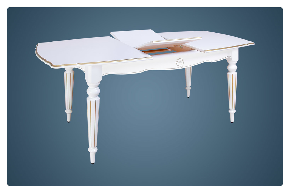 Стол обеденный белый Лекс 10 (бук/тон 1 с золотой патиной)