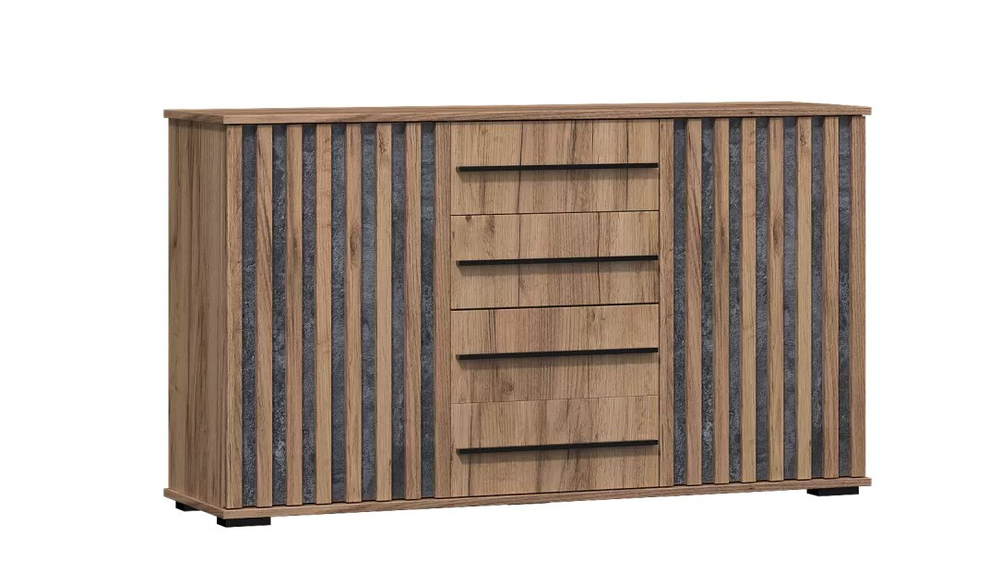 Марракеш Комод 2 створки 4 ящика Дуб вотан / Цемент темный