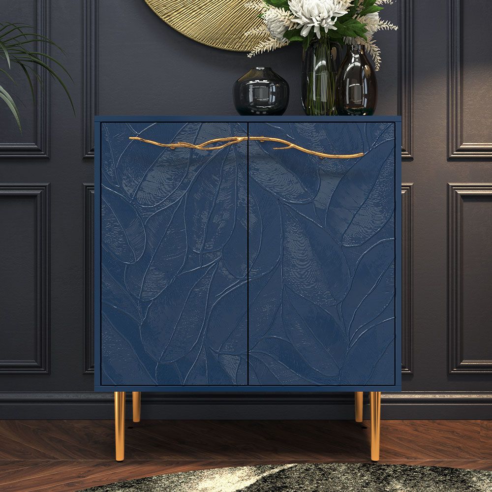 Комод Арт Колор leaves Стайл Голд с 2 полками Королевский синий