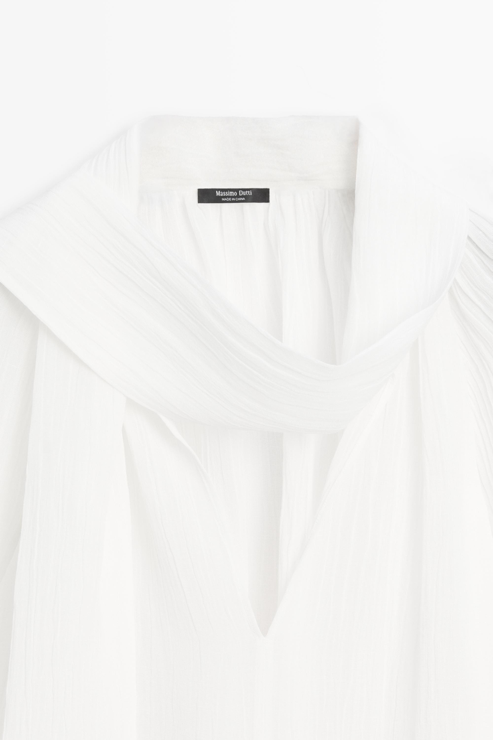 Massimo Dutti Блуза из струящейся ткани с V-образным вырезом и завязками, белый