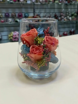 натуральные кустовые розы в стекле, вакуум*