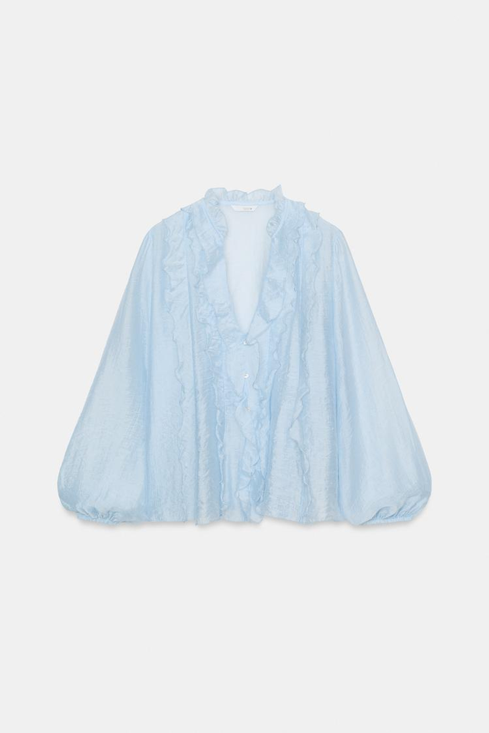 ZARA БЛУЗА С ВОЛАНАМИ, НЕБЕСНО-ГОЛУБОЙ