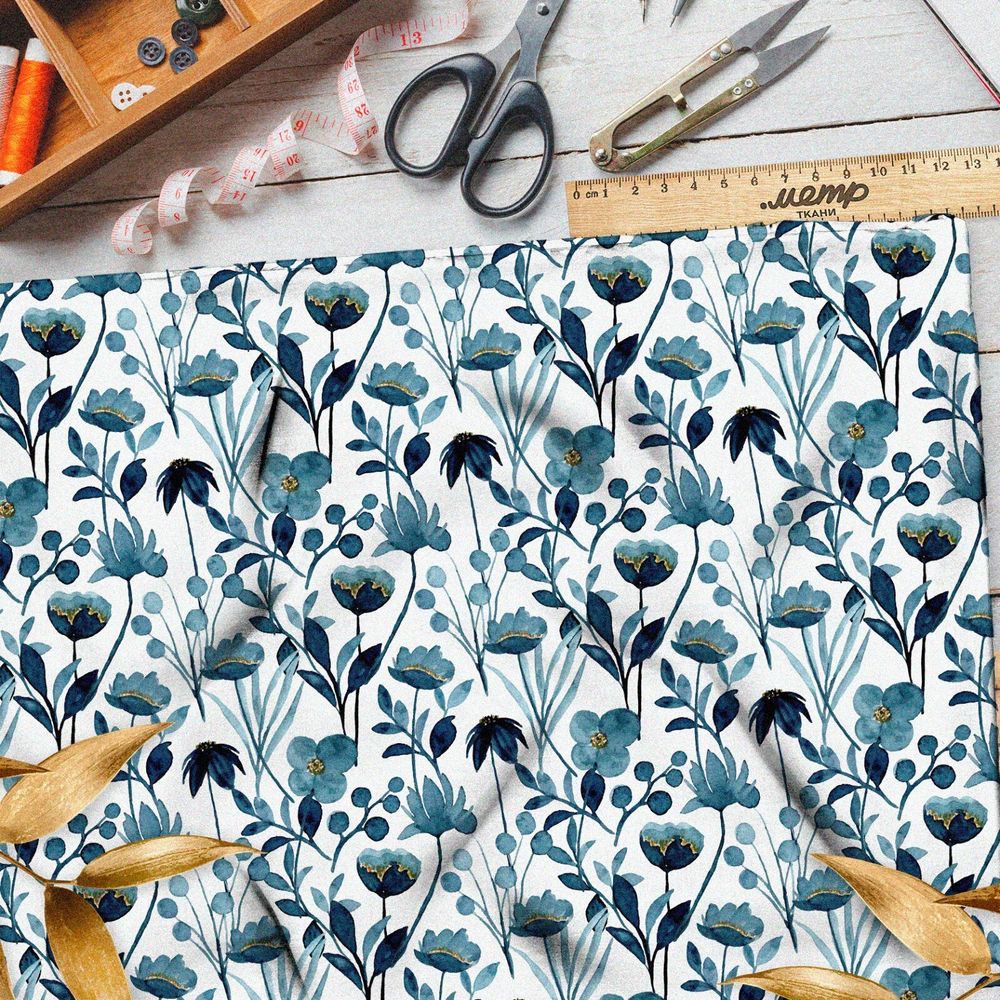 Ткань шифон голубые лотосы