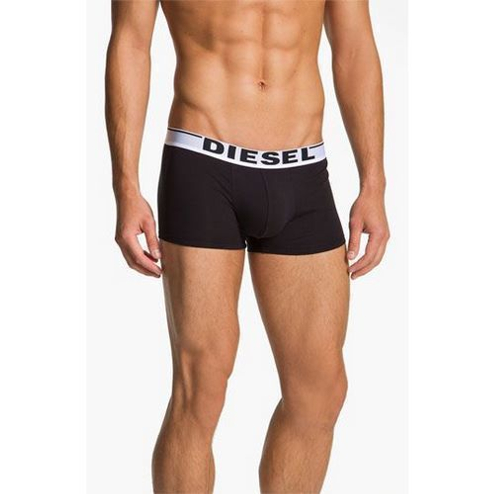 Мужские трусы хипсы черные с белой резинкой и синими буквами Diesel Black Boxer navy Words .
