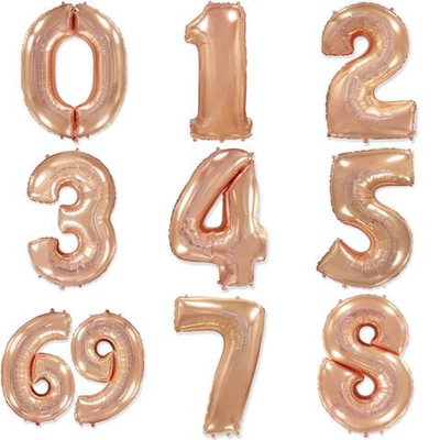 Фольгированные цифры 102 см с гелием (розовое золото - металлик)