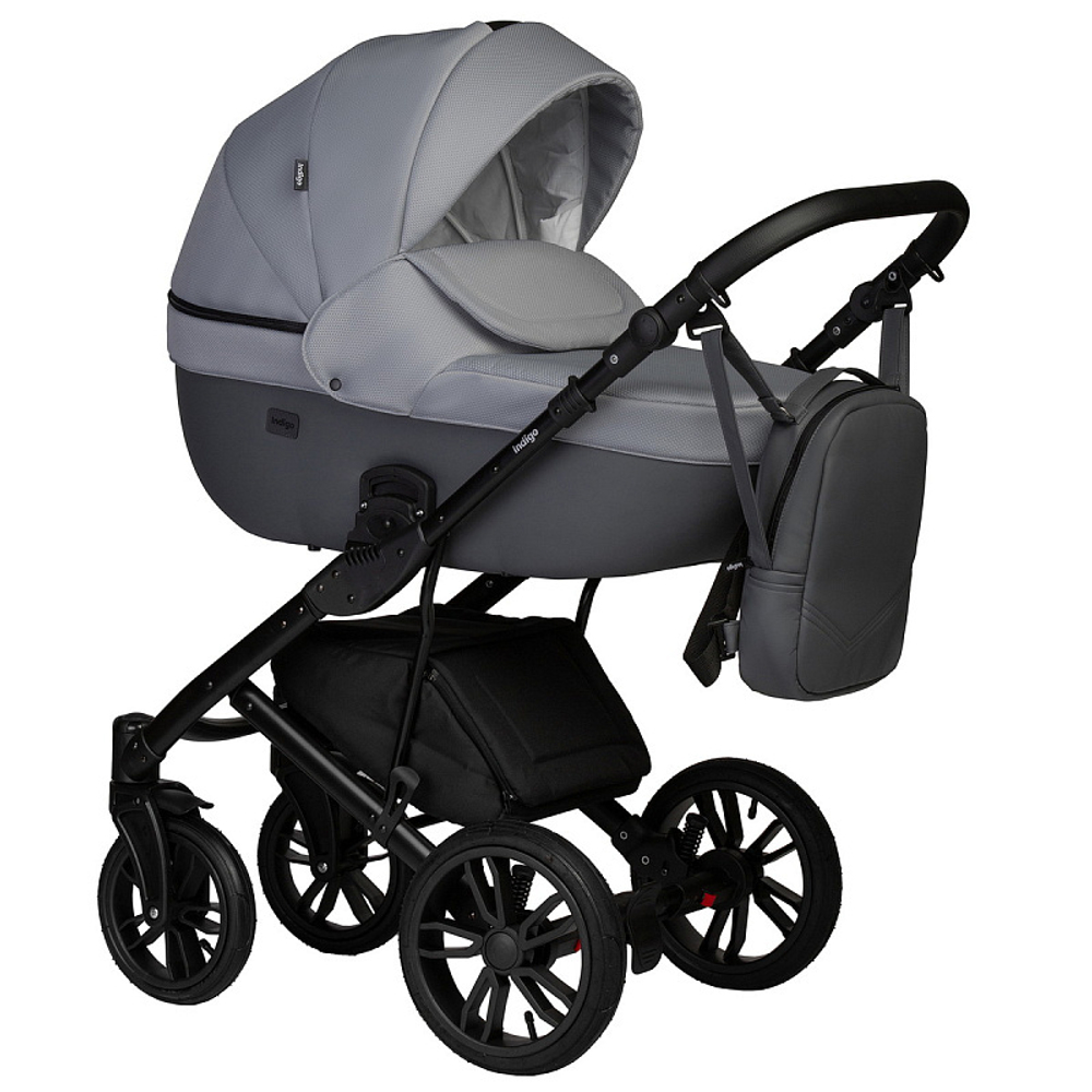 Детская коляска Indigo Mio S 2 в 1 04 т.серая кожа+св.серый