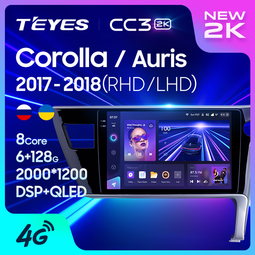 Teyes CC3 2K 10,2"для Toyota Corolla, Auris 2017-2018 (прав)