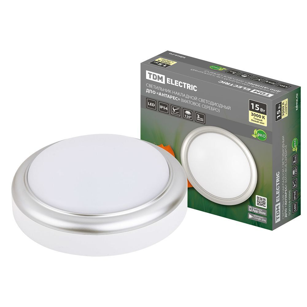 Светильник светодиод, TDM, ДПО Антарес, 15 Вт, 4000 К, IP54, 18х6.6 см, мат сер, SQ0354-0019