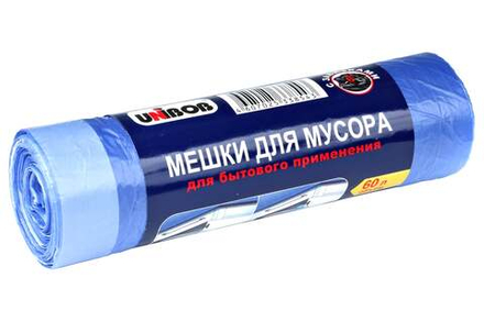 Мешки для мусора с завязками UNIBOB 60л, 60х70 см,ПВД, 12 мкм, голубой, 20шт/рул