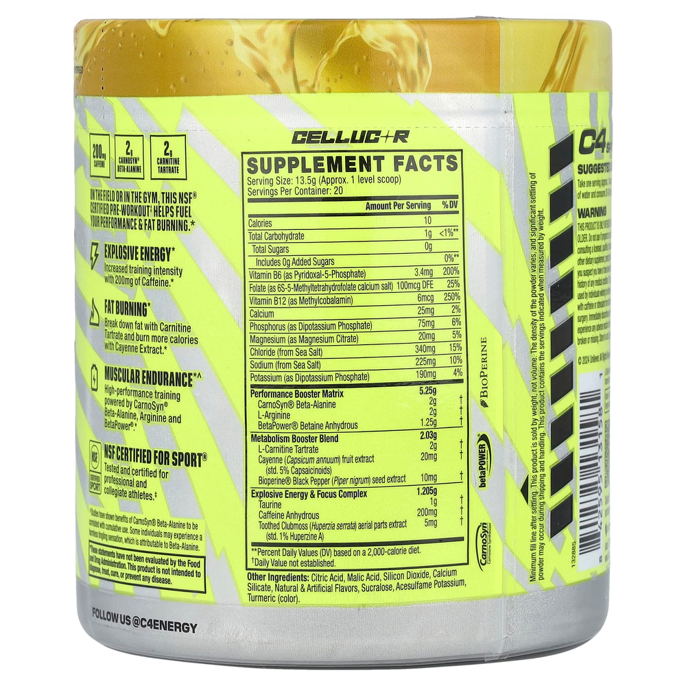 C4 / Cellucor, C4® Sport Ripped, предтренировочный комплекс, Popscle®, гавайский ананас, 270 г (9,5 унции)
