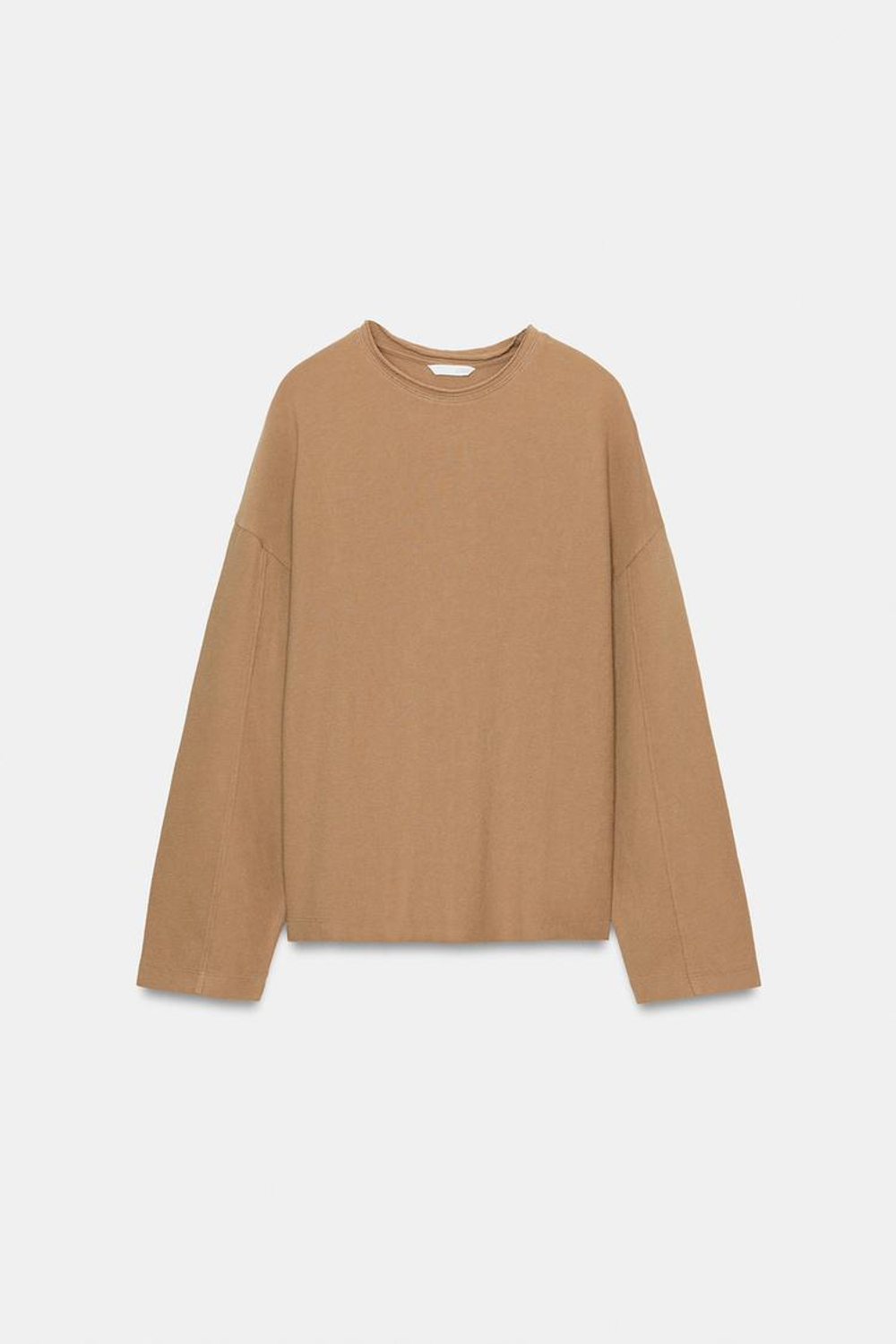 ZARA ФУТБОЛКА С ДЛИННЫМИ РУКАВАМИ, МЯГКИЙ КАШТАНОВЫЙ