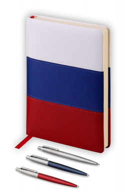 Подарочный набор Parker Jotter London Trio: гелевая ручка Red CT + шариковая ручка Blue CT + карандаш Stainless Steel CT и Ежедневник недатир.триколор