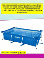 Каркасный бассейн 300х200х75 см Intex 28272, прямоугольный семейный бассейн для дачи Small Frame 3834 л
