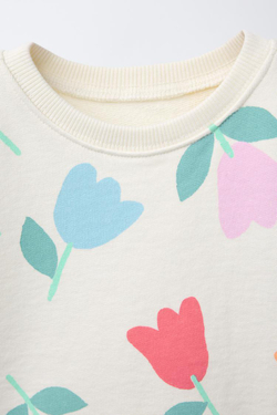 ZARA КОМПЛЕКТ ИЗ ШОРТОВ И ФУТБОЛКИ С ПРИНТОМ, ЭКРЮ