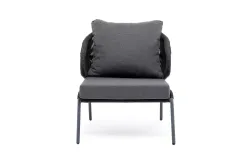 "Милан" кресло плетеное из роупа, каркас алюминий темно-серый (RAL7024) муар, роуп темно-серый круглый, ткань темно-серая 027