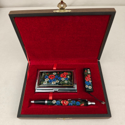 Набор "Полевые цветы" визитница, флешка и ручка Parker с ручной росписью Палех в футляре