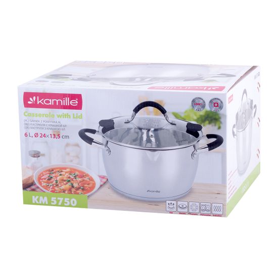 Кастрюля 6 л. из нержавеющей стали Kamille КМ-5750