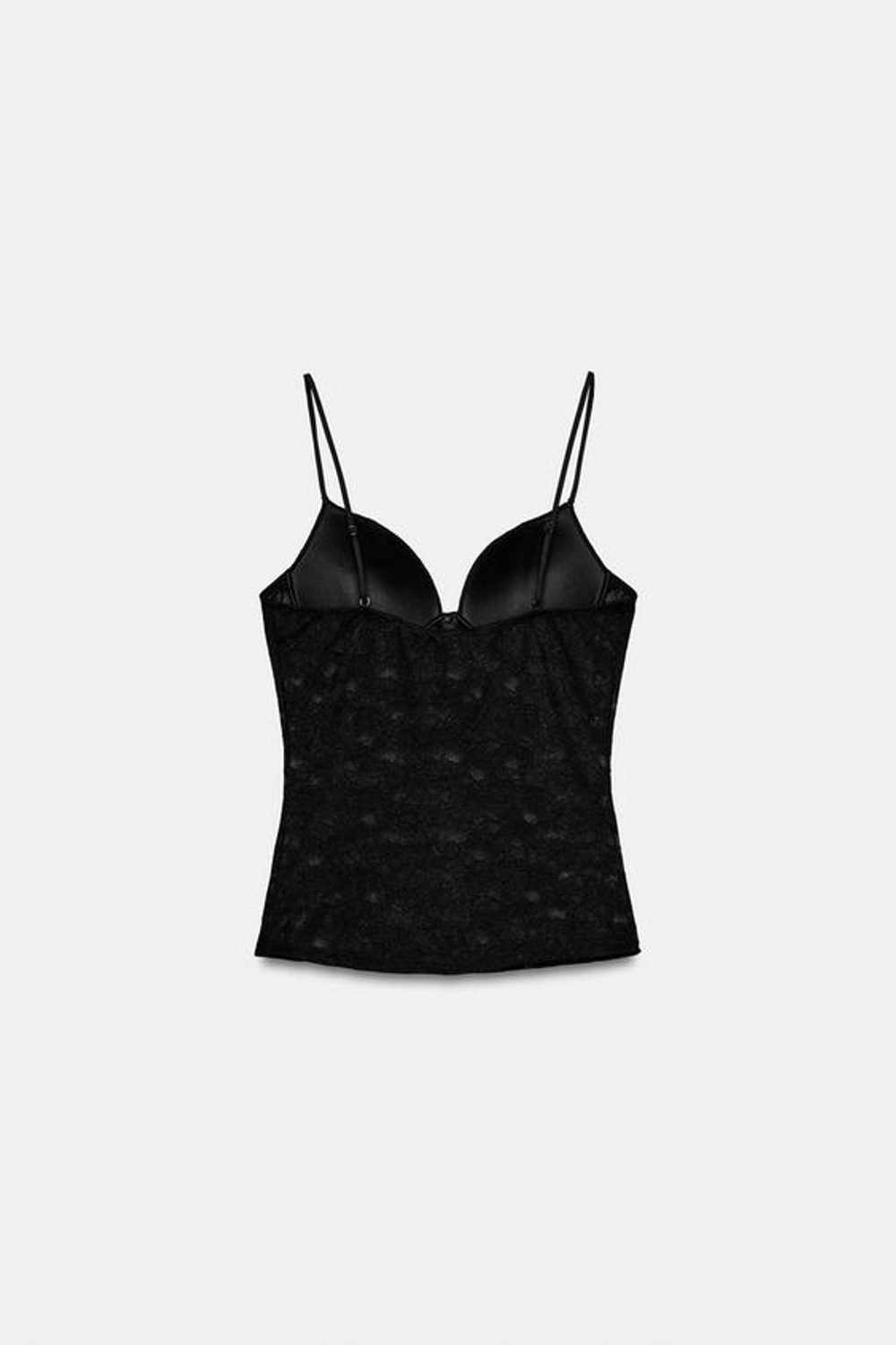 ZARA ТОП НА БРЕТЕЛЯХ С КРУЖЕВОМ, ЧЕРНЫЙ