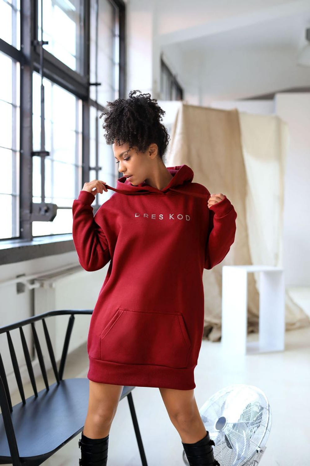 Платье-худи oversize с капюшоном (Размер: M-L) (Цвет: изумрудный)