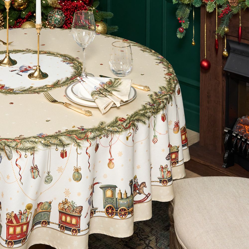 СКАТЕРТЬ КРУГЛАЯ "ЩЕЛКУНЧИК" ,190СМ ,БЕЖЕВЫЙ , 100%ХЛОПОК , ТВИЛ