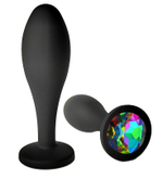 Черная анальная пробка с радужным кристаллом - 9,5 см. (Цвет: разноцветный)