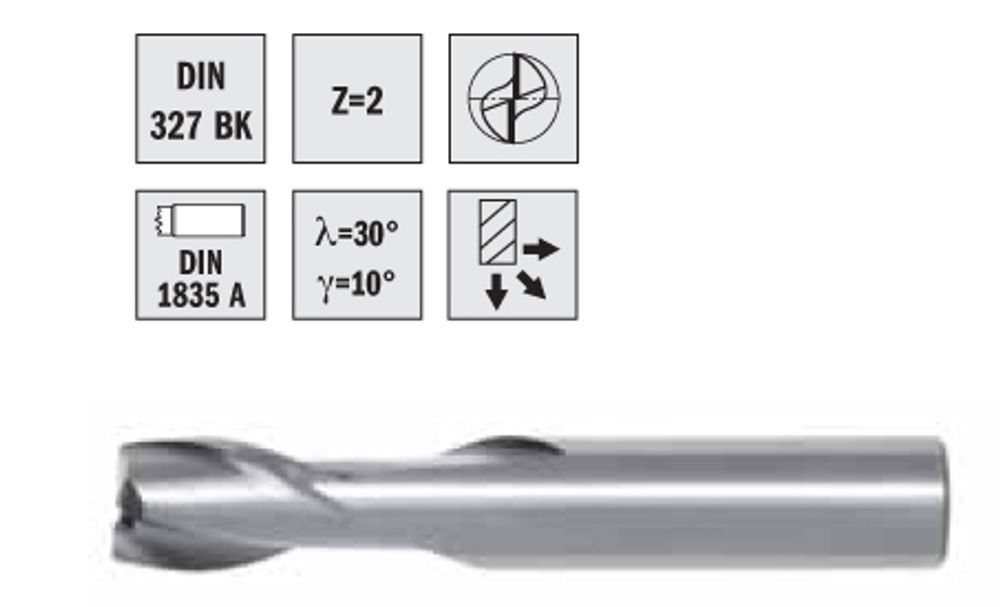 Фреза шпоночная DIN 327 - B 2 K - HSS Z=2 0641-554-006108