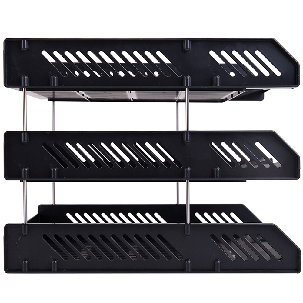 Лоток горизонтальный DELI, 3-х рядный,  пластик, черный