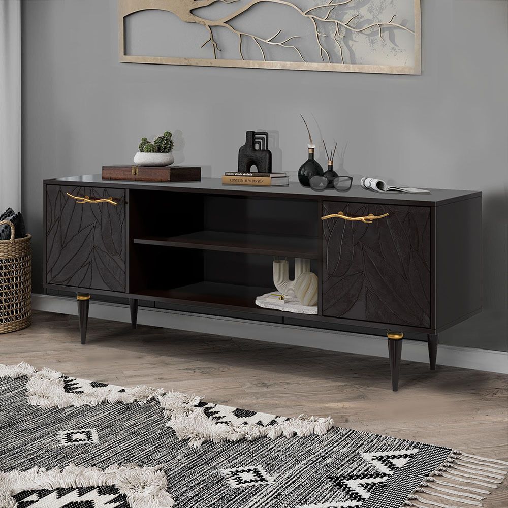 Тумба под ТВ Арт Колор leaves 155см Классик Голд Терпкий коричневый