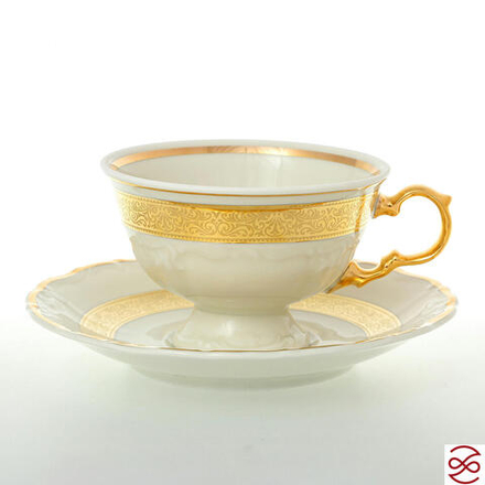 Набор чайных пар Thun Мария Луиза Золотая лента Ivory 220мл (6 пар)