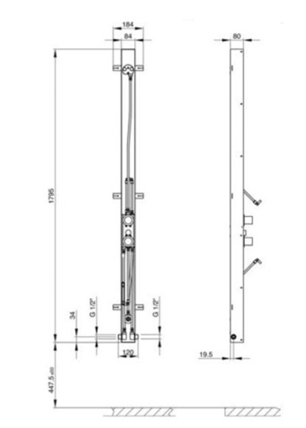 Fantini Встраиваемая металлическая база для душевой панели Acquatonica (управление через смеситель) встраиваемая в стену, хром 84 02 6890