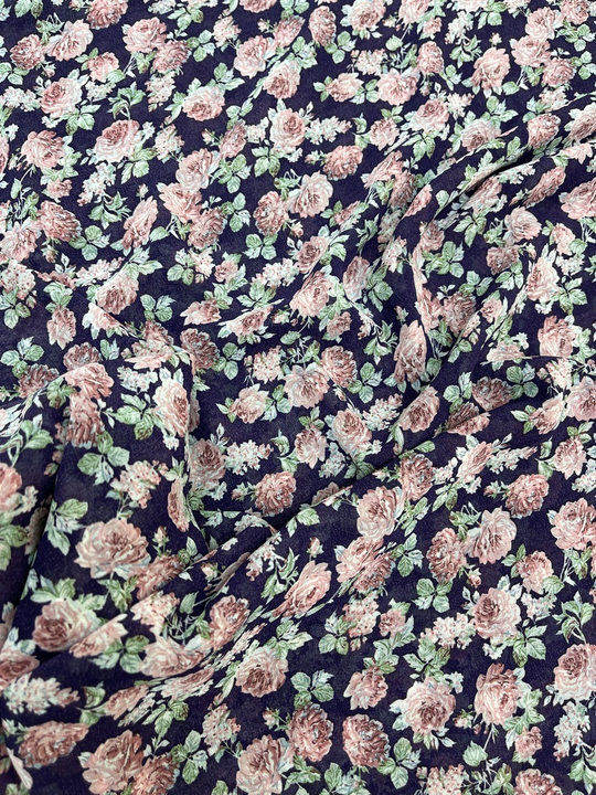 Шифон принт, розочки розовые на фиолетовом Моналиса