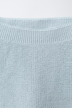 ZARA ТРИКОТАЖНЫЕ ТРИКОТАЖНЫЕ БРЮКИ С ЖЕМЧУЖНЫМ ЭФФЕКТОМ, НЕБЕСНО-ГОЛУБОЙ