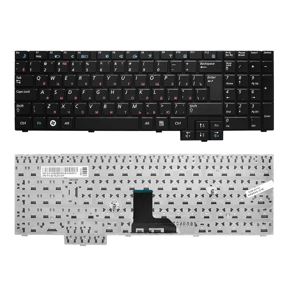 Клавиатура для ноутбука Samsung R519, R525, R530, R540, R719, RV510 (Черная) Г-образный Enter