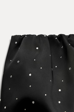 ZARA ТОП С ОТКРЫТЫМИ ПЛЕЧАМИ И СТРАЗАМИ, ЧЕРНЫЙ