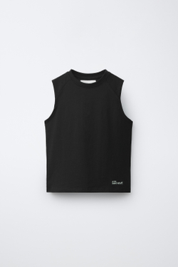 ZARA ОДНОТОННАЯ ФУТБОЛКА БЕЗ РУКАВОВ, ЧЕРНЫЙ