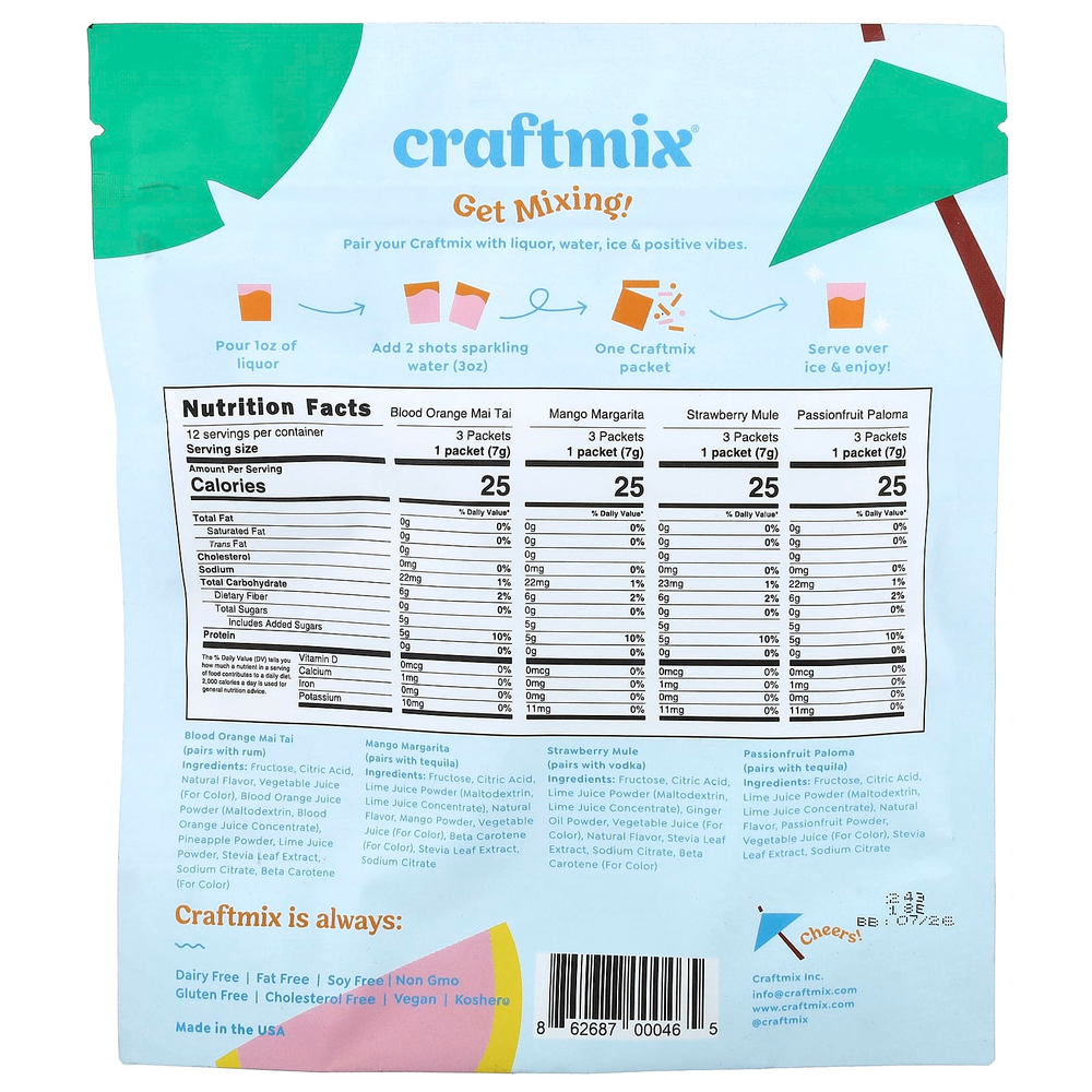 Craftmix, Пакетики для коктейлей, разнообразные, 12 пакетиков, 84 г (2,96 унции)