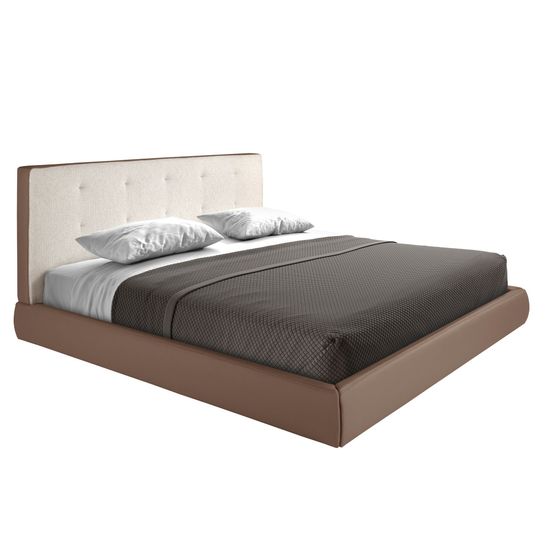 Кровать 7174 с обивкой из коричневой ткани и коричневой эко-кожи 180x200 см