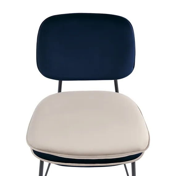 Стул полубарный Pea с контрастным кантом, велюр, темно-синий/бежевый