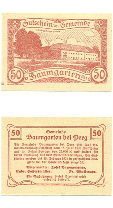 Австрия 50 геллеров 1920 Баумгартен aUNC