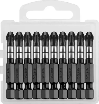 Биты KRAFTOOL lmpakt Pro,pozidriv,типхвостовика 1/4, PZ3, 50мм 10шт, в пластиковом боксе