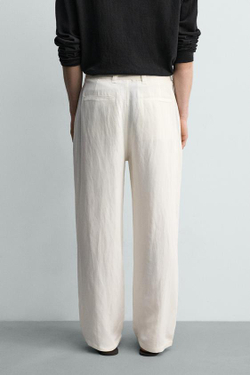 ZARA БРЮКИ RELAXED FIT ИЗ ВИСКОЗЫ И ЛЬНА С РЕМНЕМ, ЭКРЮ
