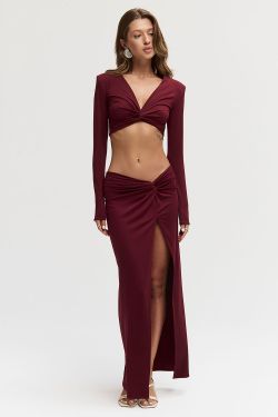 Юбка из вискозы с перекрутом цвета бордо